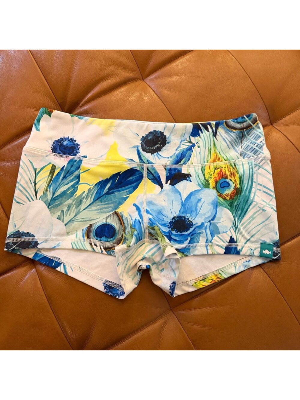 WOD Love Peacock Floral Tropical Compression Shorts CrossFit Booty Shorts L